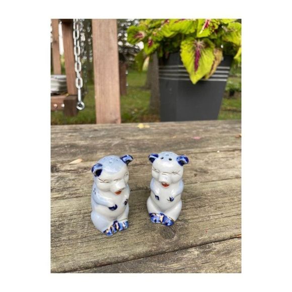 Vintage Salt & Pepper Mini Pigs Blue White - Picture 9 of 9